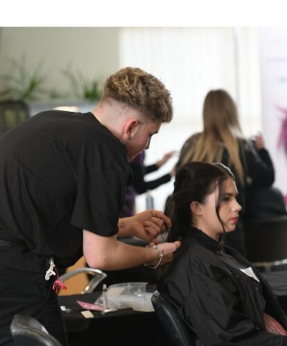 A hair style that has been created by a North Devon College student