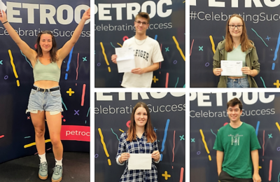 North Devon College students celebrating A Level results