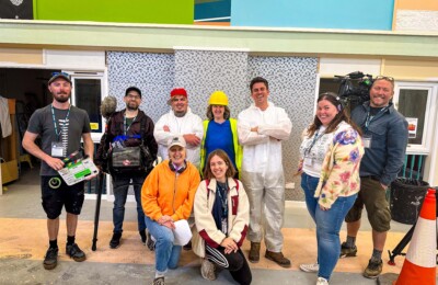 CBeebies Production Crew posing in Painting & Decorating Classroom