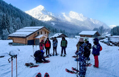 petroc students skiing with a beautiful alpine background