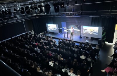 Students watching a Film Devon Careers Event presentation